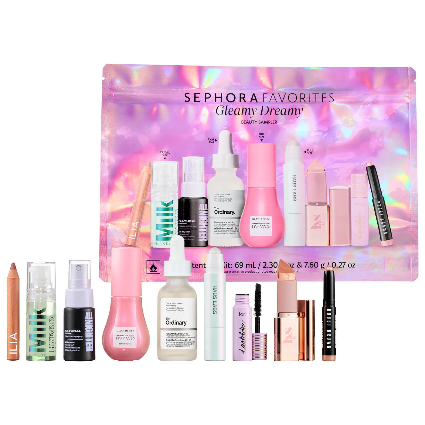 Sephora Favorites Gleamy Dreamy Beauty Sampler con productos de maquillaje y skincare